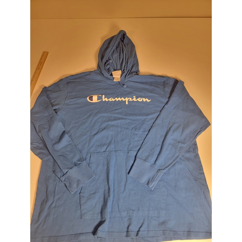 Champion Mens 2XL Blue Script Logo Pullover Hoodie Authentic Athleticwear
